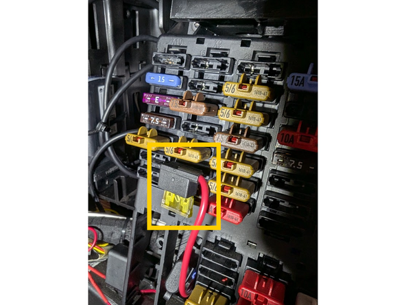 Continuous Power: Fuse F53 10A (Red Square), Slot X12.