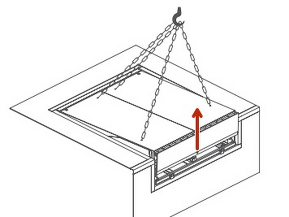 Raise the levelers deck/platform using a forklift or crane.
