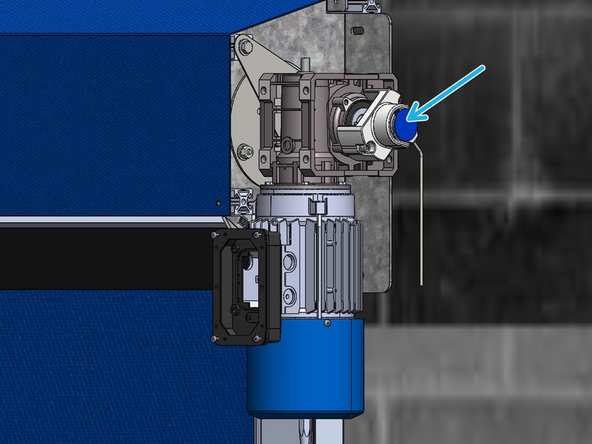 On the Encoder unit flip-open the blue cover, exposing its (3) setting buttons. PRESS THE RED "R" BUTTON TWICE QUICKLY TO ENTER TEACH MODE. The green LED on the encoder will flash and then stay on, indicating that it is in teach mode.