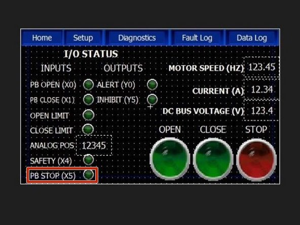 If Wired correctly, when the Inhibiting door is Closed, the PB STOP (X5) LED will be Illuminated on the Inhibited doors, and all Inhibited doors will be free to Operate.