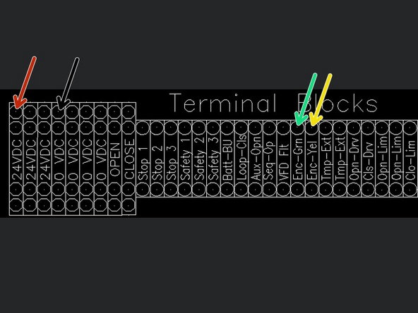 Route the Cable from the Encoder into the Control Panel and make the following Wiring Connections: