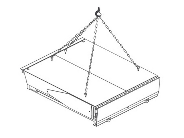 Secure slings or chains to the eyebolts.