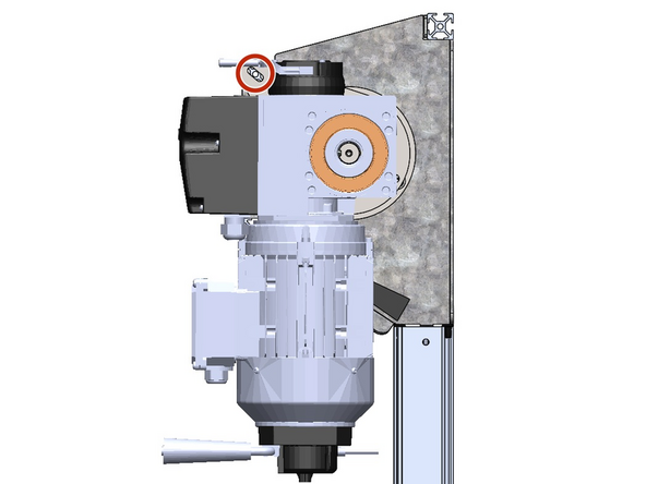 Tilt the Motor to Align the Hole in the Motor Mount Bracket with the Hole on the end of the Upper, Front Rail.