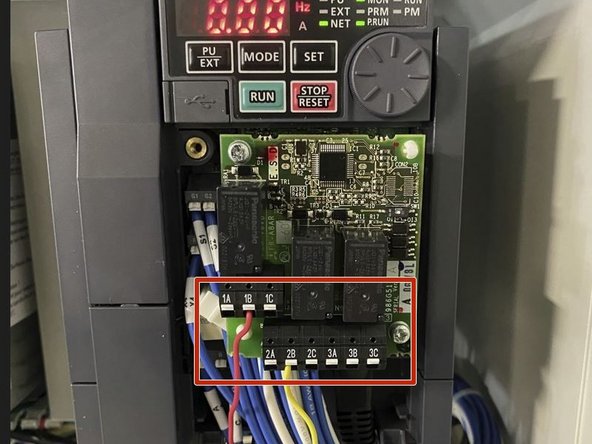 The remaining 2 Wires (Red and Yellow) that were not wired into the Terminal Block will be landed on the VFD as seen in Images 2 and 3.