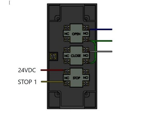 If you have additional stop buttons, beyond the one built into the touch screen, they will need to be wired in series.