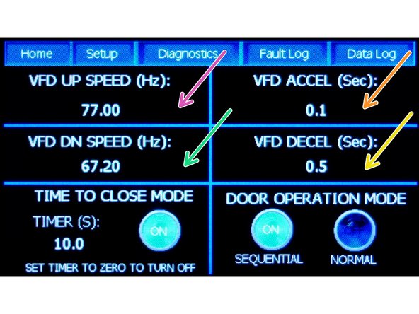 VFD Up  Speed (Open Door)- given in Hertz (Hz)