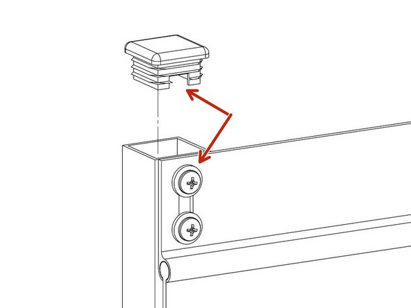 Gently tap the black plastic caps included with the hardware kit into the top of the vertical frames.