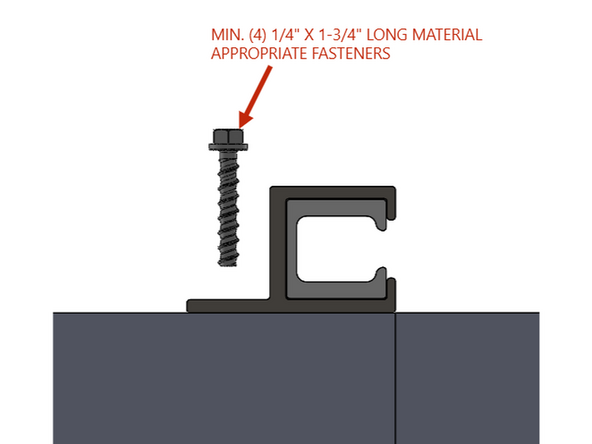 It is imperative that the top of each vertical track is at the same elevation above the floor to ensure the curtain travels true.
