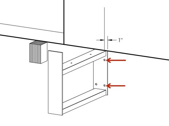 Line up the outside edges of the side frame support mounting plates 1&quot; beyond the marks made in the previous step (further from door opening).