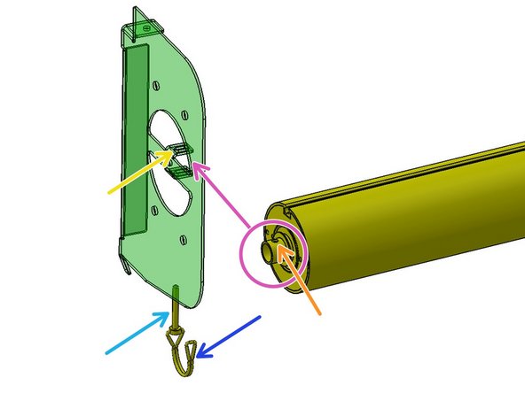 Pivot the Idle side of the Roll Assembly into the opening between the Mounting Bracket Tabs.
