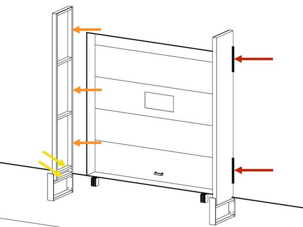 Place the Side Frames onto the Side Frame Support Braces and make sure they are plumb by aligning the outside faces of the Side Frames with the reference lines marked in Step 2.