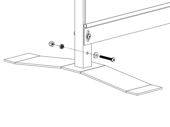 Use a 10-32 x 1-1/2&quot; Pan Head Screw with a flat #10 washer through the front of the bottom hole on the vertical frame and tighten on the back side with a 10-32 Kep Nut and lastly the 10-32 Acorn Nut.