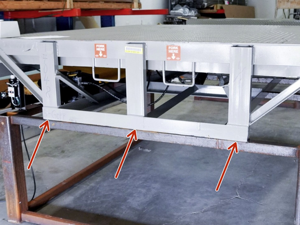 When shimming the leveler to the proper height (deck sitting flush with the pit's steel frame), shims must be added directly underneath ALL vertical support structures, and wherever force is transferred vertically through the frame.