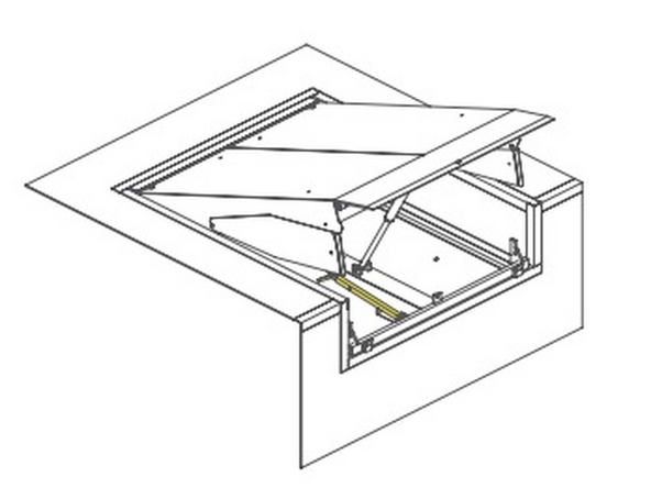 To lower the leveler, you must first raise it, and place the maintenance strut into its folded position.