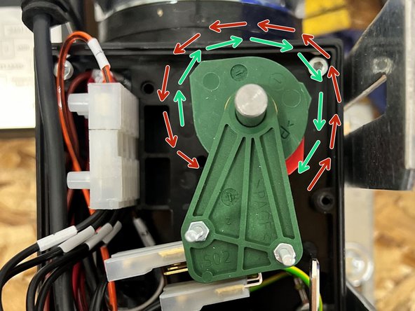 The top, Green (Open) Limit Cam will Rotate Clockwise until it hits the Limit Switch.