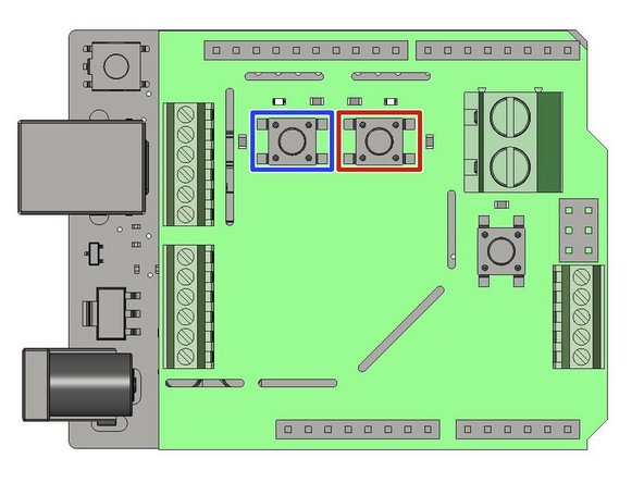 Locate the Blue Button Labeled SW1