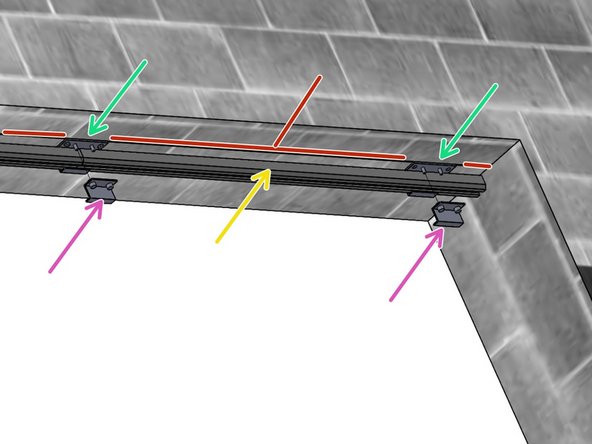 Measure the Track Splice Mounting Bracket to determine the offset from the desired Curtain Centerline. (1/2 of the width)