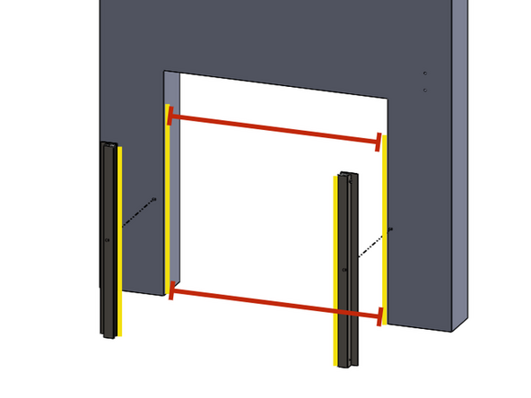 The inner edges of the vertical tracks should mount flush with the vertical edges of the opening (assuming door jambs are plumb).