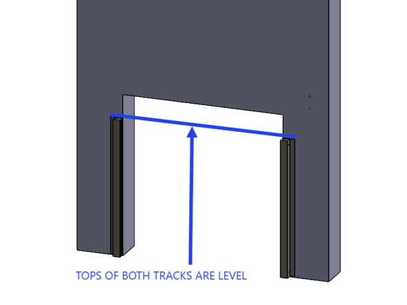While mounting the tracks on the wall, measure the distance between the left and right vertical tracks, at the top and bottom, and make sure those measurements match the opening width called out on the order.
