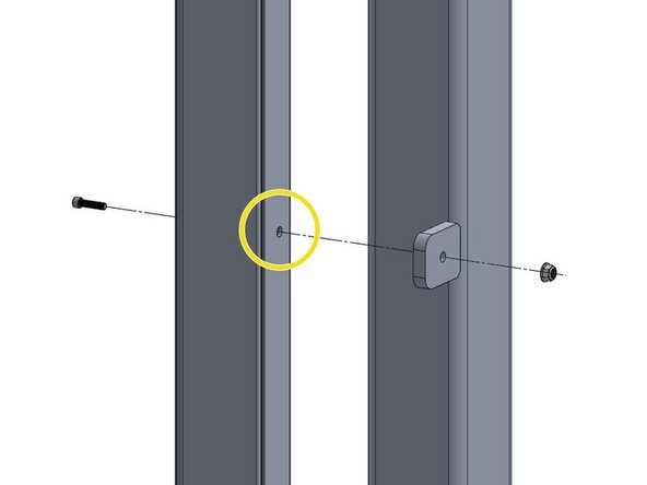 Using the supplied Carriage Bolt and Serrated Nut, fasten the top of the track To the Header Box Side Bracket.