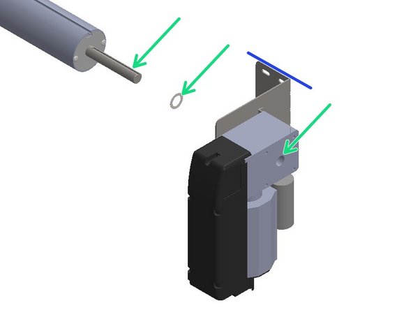 Slide a Bearing Spacer onto the Drive Shaft, then the Motor (with Dive Mounting Bracket) and Shaft  Key, fully onto the Drive Shaft.