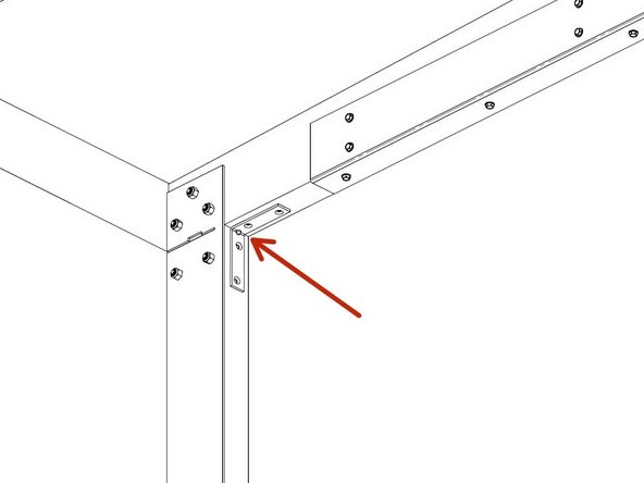 Fasten the provided 3x3 Angle Brackets in the two upper front corners under the Top Frame and against the Side Frames using the #8x2&quot; Wood Screws, to assist in keeping the Side Frames square with the Top Frame.