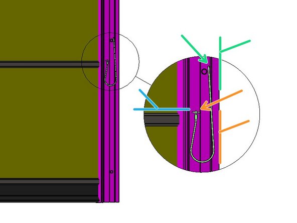 The top edge of the second lowest Wind Bar of the Door will be where the Lock Pin meets and holds the Door in the closed position. A factory-cut notch is located in the Door Panel, on the right-hand side, to allow the Lock Pin to pass through the Door.