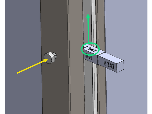 To use the gauge, orient the face with desired gapping callout towards the ceiling, and insert it into the track mouth at each vertical track adjustment point.