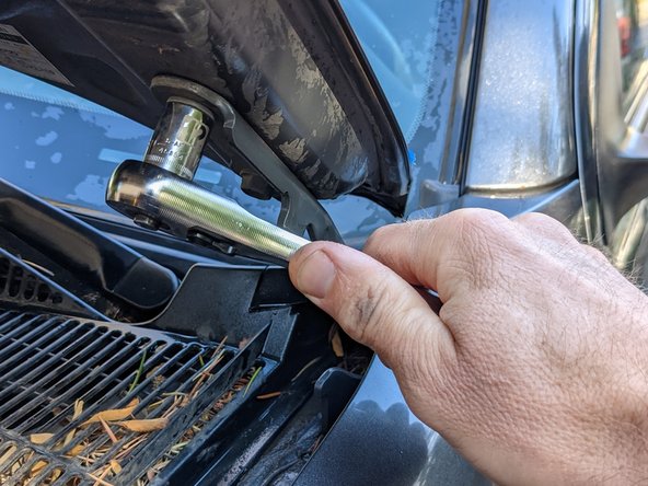 Install the mounts one side at a time. Loosen the hood hinge bolts with a 12mm socket or wrench, do not completely remove.