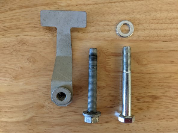 Remove one bolt at a time and replace with an M12-1.5 x 80mm bolt and washer, reusing the stock flag nut.