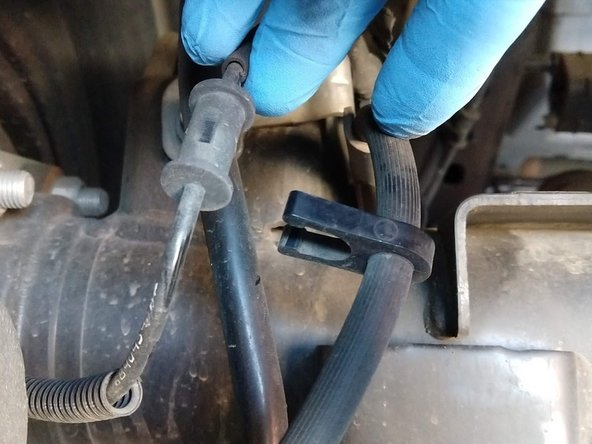 Unclip the wheel speed sensor wire from the brake line. There are four clips per side.