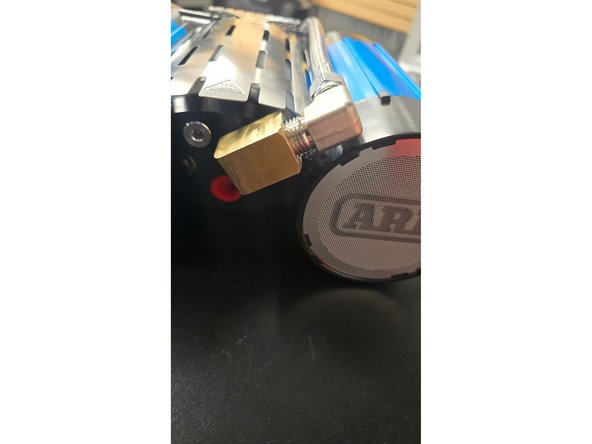 The brass fitting will need to be rotated further after the silver JIC4 fitting is installed, so make sure there is still room to get another 1/8 rotation or so.