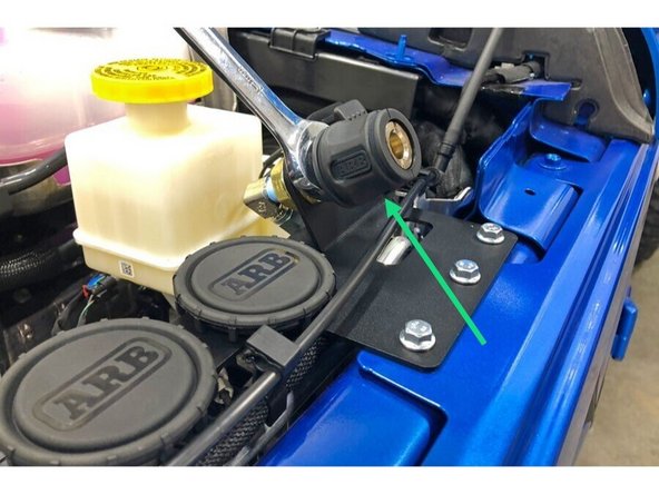 If using the CKMTA12 compressor, you will connect the 90 degree end of the hose to the straight fitting at the brass bulkhead fitting.