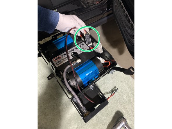 Connect the Grimm OffRoad supplied wire harness to the plug on the ARB compressor and route the harness as shown to the switch location.