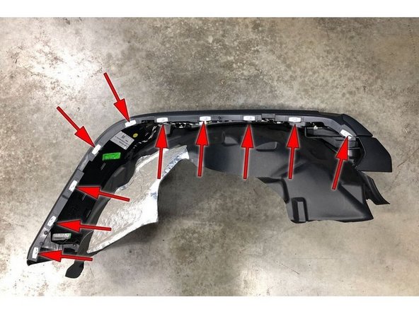 There are ten retaining clips on the backside of the flare. These clips may be damaged during disassembly. Replacement clips are available from Jeep dealers, part number 68526185AA.