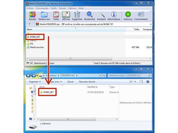 Decompressez l'archive Marlin 1.1.9 CR10S_PRO (+screen firmware) et mettre le dossier DWIN_SET à la racine de la carte SD.