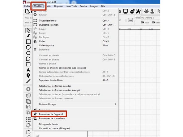 Cliquer sur Modifier&gt;Parametres de la machine