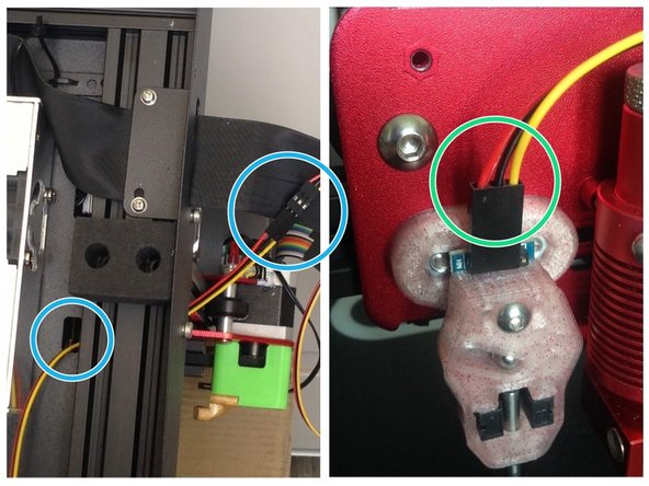 Faites passer l'autre extrémité du cable par l'ouverture située derrière l'alimentation. Connectez les 2 cables de 70 cm entre eux ( Femelle&gt;Male).