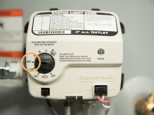 Set the thermostat on the water heater to &quot;HOT&quot; which is approximately 120°F degrees.