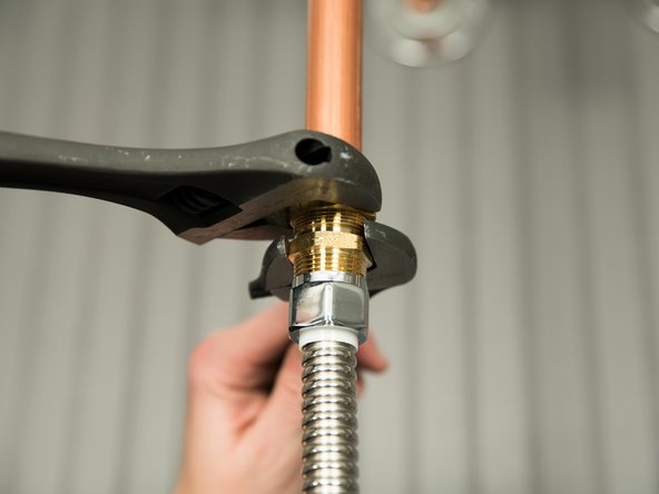 Temporarily use the flex connector as a brace for ease of installation.