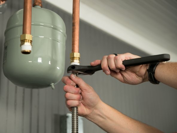 Connect the hot water supply using a 3/4&quot; NPT threaded adapter to the outlet connection on the water heater marked “H” (HOT).