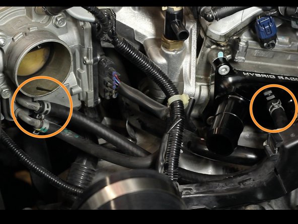If using the IACV, install the supplied extended coolant hose. Use the OEM clamps.
