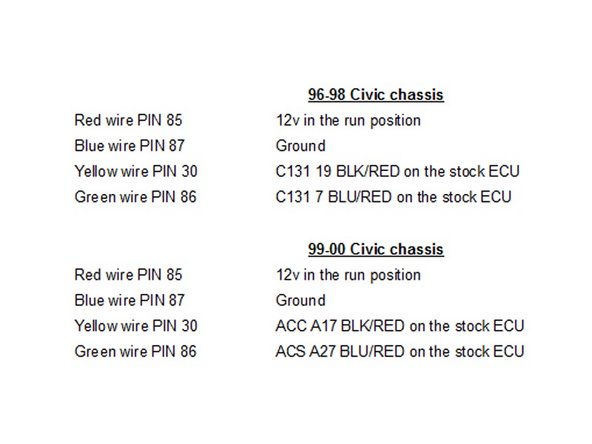 Take the relay that was included with your AC lines and connect the wires as follows: