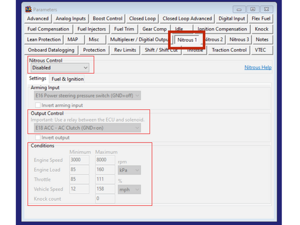 Now that the solenoid is being triggered by E21, you must update the output settings inside the Hondata K-Series ECU Editor software. (KManager)
