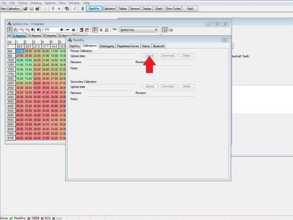 Upload your calibration to your Flashpro by selecting the Flashpro button on the Flashpro window.