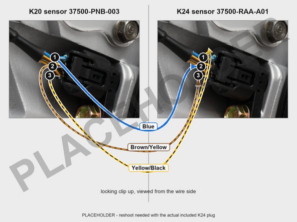 Plug in the VTC oil control solenoid (labeled VTC, violet ring) up by the valve cover.