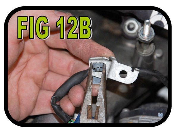 Using a 10 mm socket, remove the metal plate the MAP sensor wire is clipped to. Then, with some pliers, squeeze the clip and pull the wire off of the metal plate. (FIG 12A and FIG 12B).