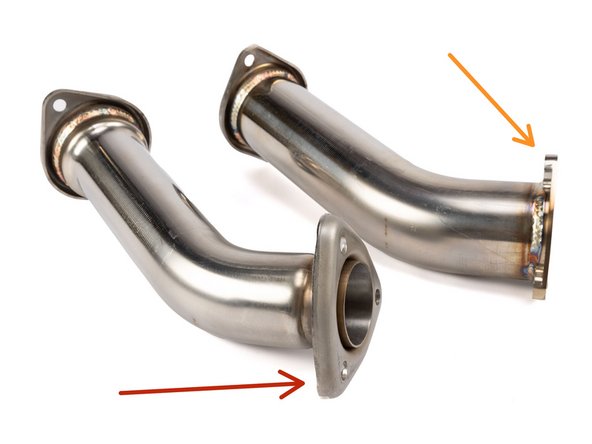 The Hybrid Racing exhaust includes both the OEM downpipe and aftermarket front pipe connections.