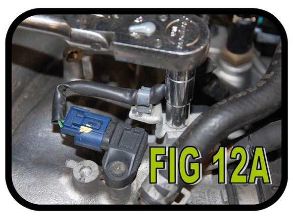 Using a 10 mm socket, remove the metal plate the MAP sensor wire is clipped to. Then, with some pliers, squeeze the clip and pull the wire off of the metal plate. (FIG 12A and FIG 12B).