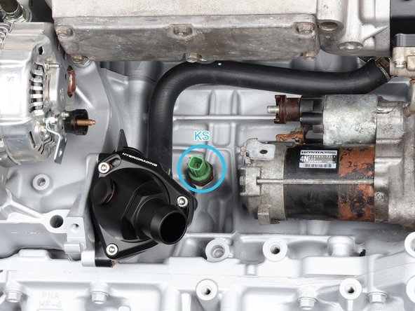 The harness ships with the green K20 knock plug prewired, the one that fits sensor 30530-PRB-A01 (K20A2). If that is the sensor on your engine, plug KS straight in under the intake manifold (KS ring).